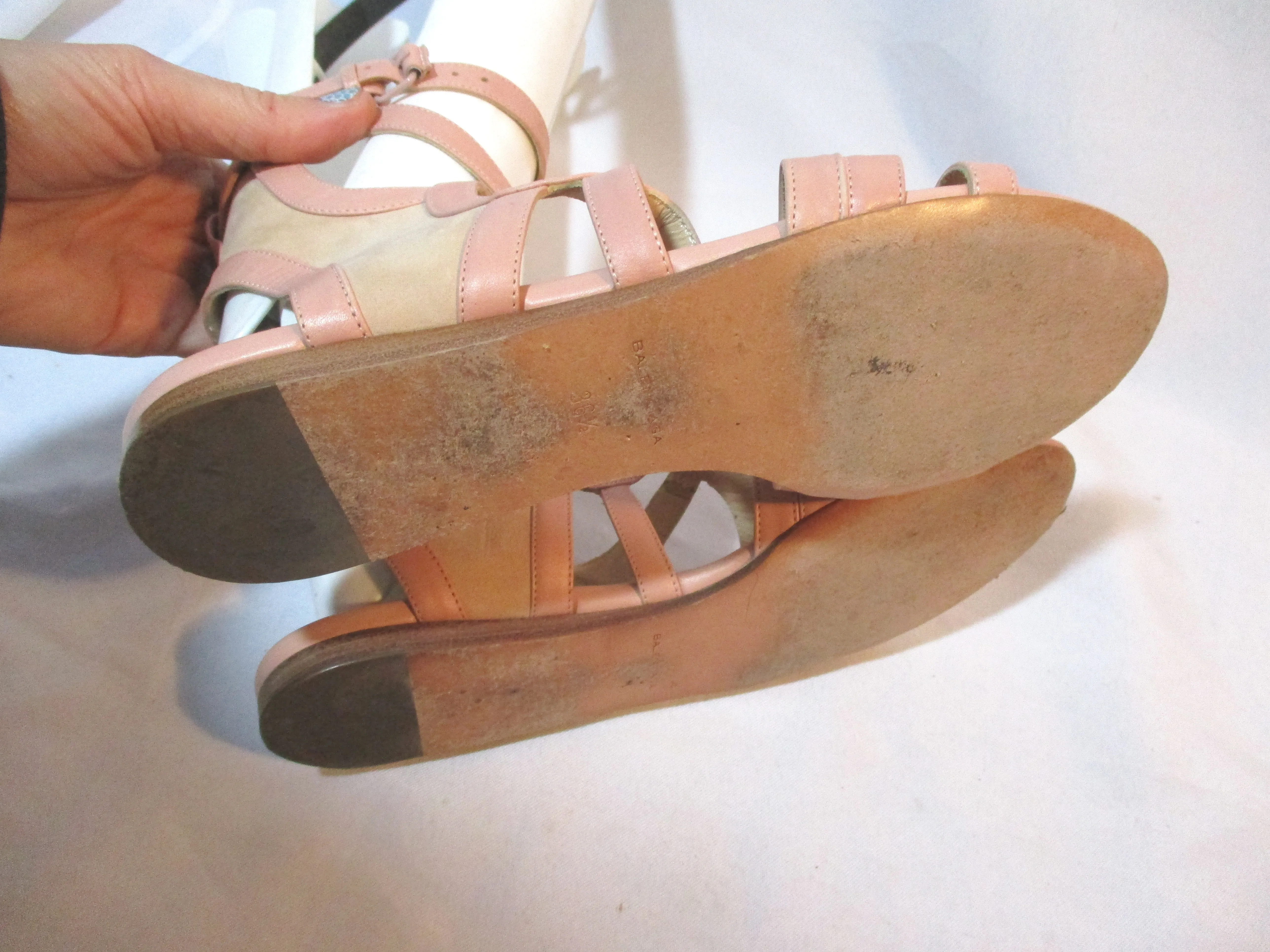 BALENCIAGA LEATHER GLADIATOR ARENA Sandal Shoe PINK BLUSH 36.5