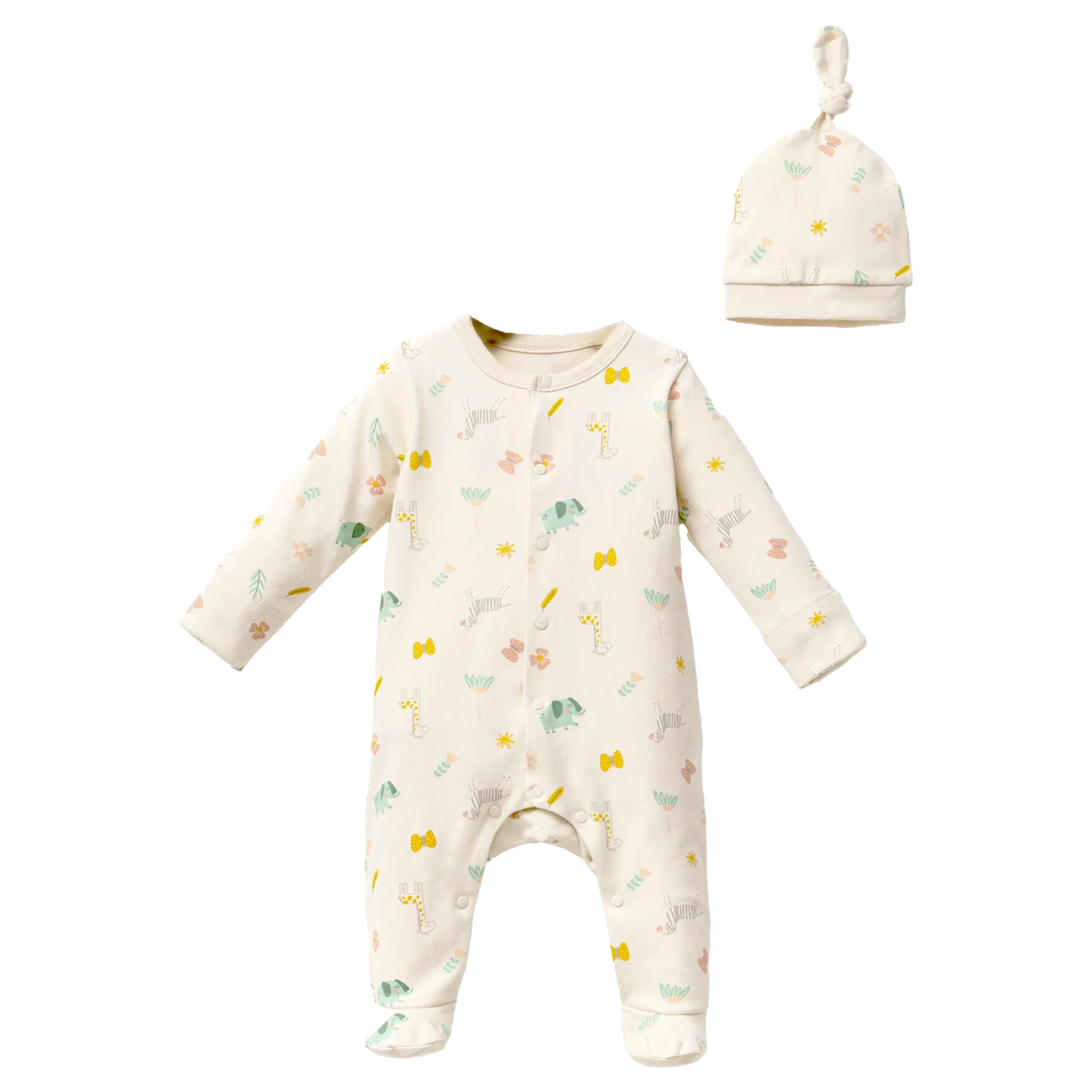 Cream Animal Print Babygrow & Hat