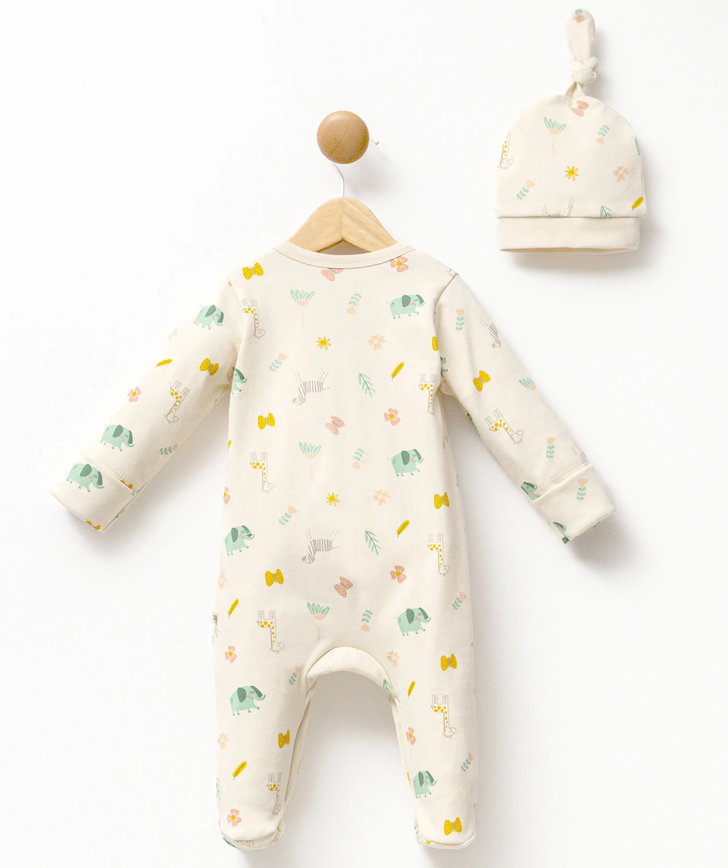 Cream Animal Print Babygrow & Hat