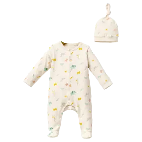 Cream Animal Print Babygrow & Hat