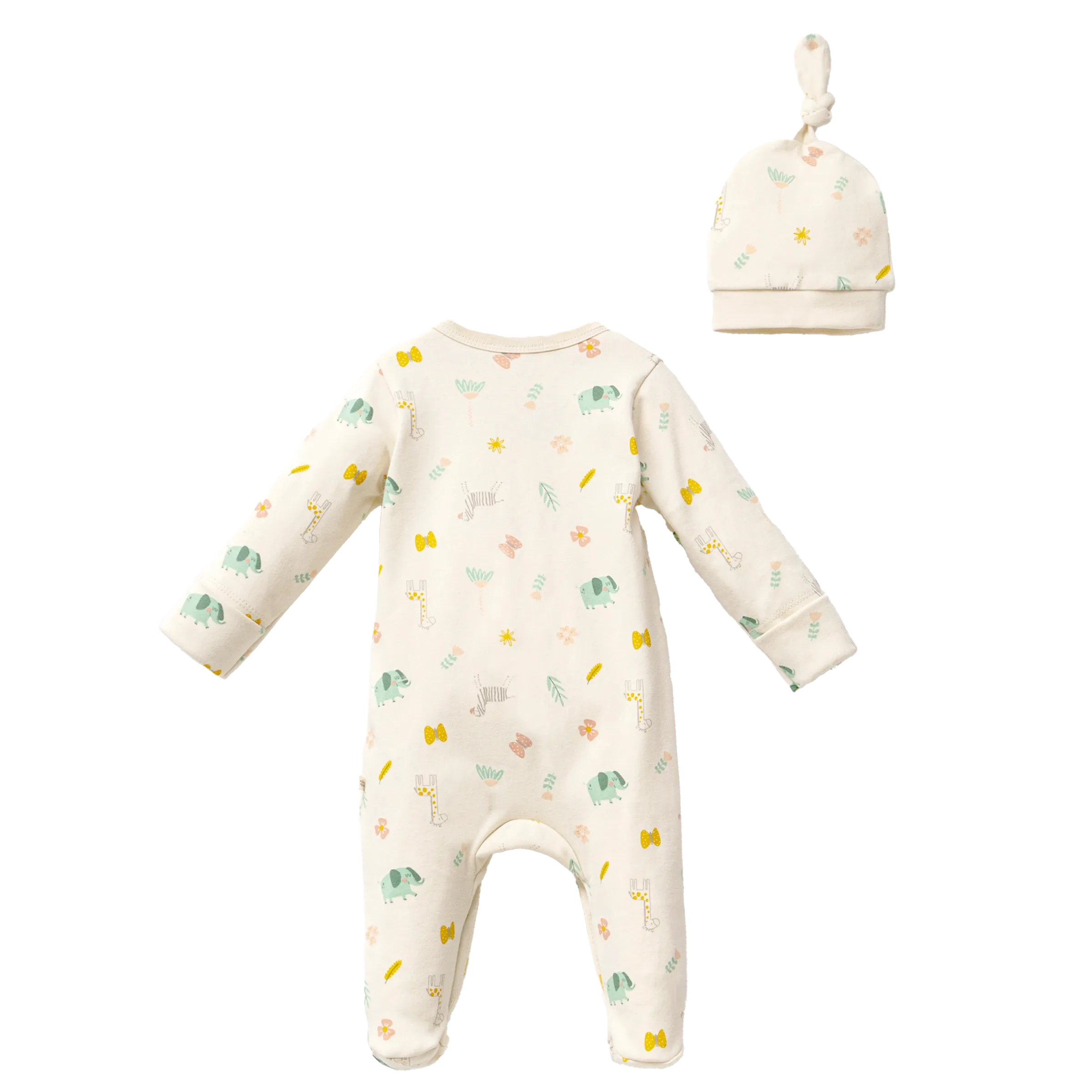 Cream Animal Print Babygrow & Hat