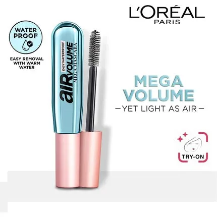L'Oreal Paris Air Volume Mega Mascara Lightly Waterproof, 7.9 ml, Black, L'Oreal