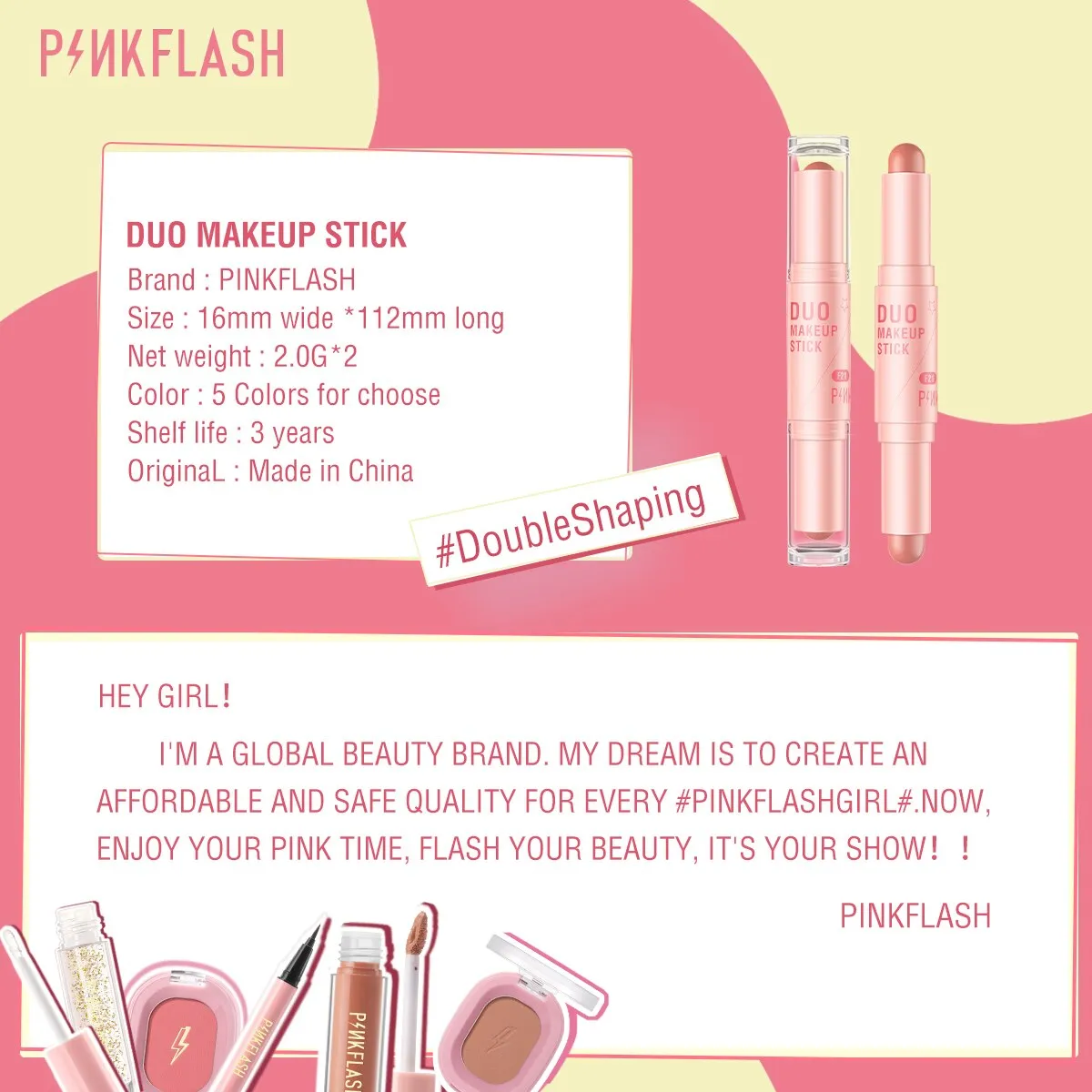 PINKFLASH Double Head Concealer Pen Face Makeup Waterproof Contouring Foundation Contour Blush Highlighter Stick Cosmetics