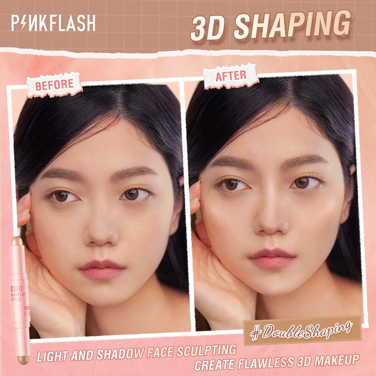 PINKFLASH Double Head Concealer Pen Face Makeup Waterproof Contouring Foundation Contour Blush Highlighter Stick Cosmetics