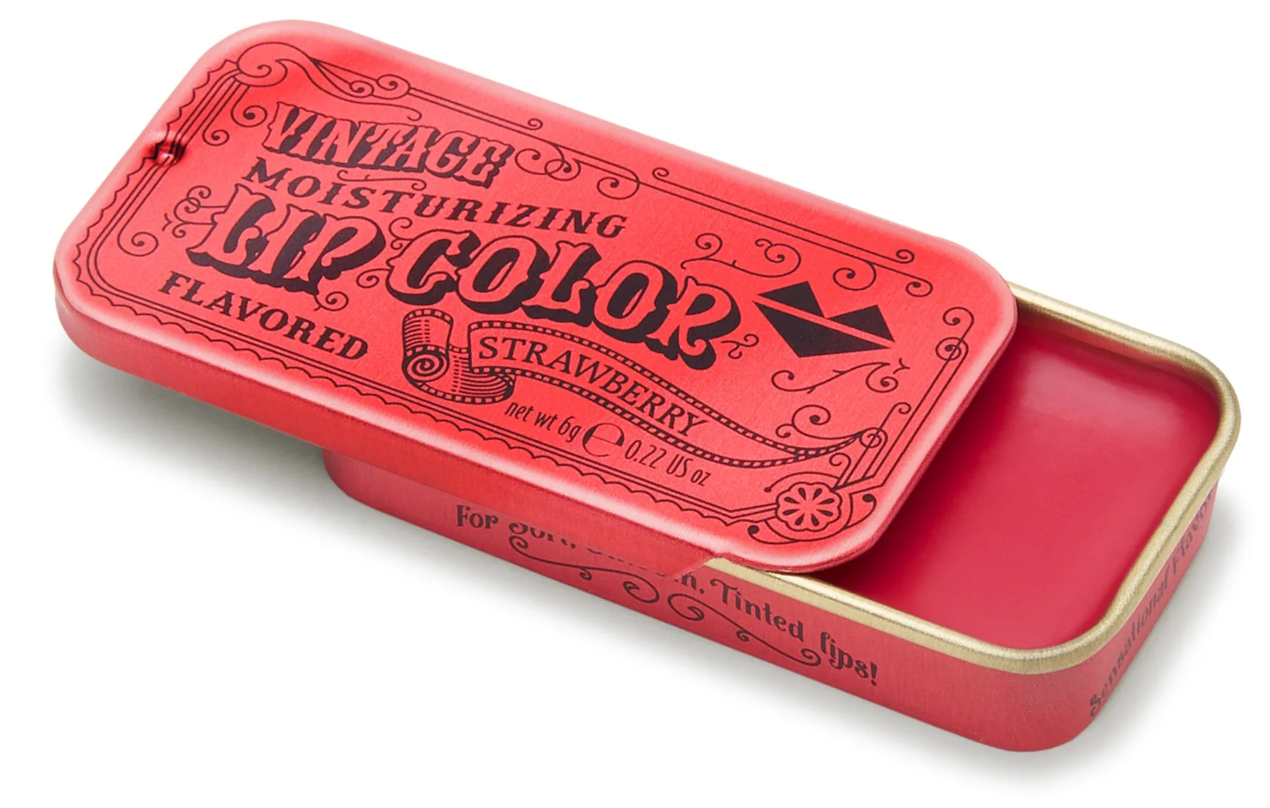 Strawberry Flavored Lip Gloss Vintage Slider Tin